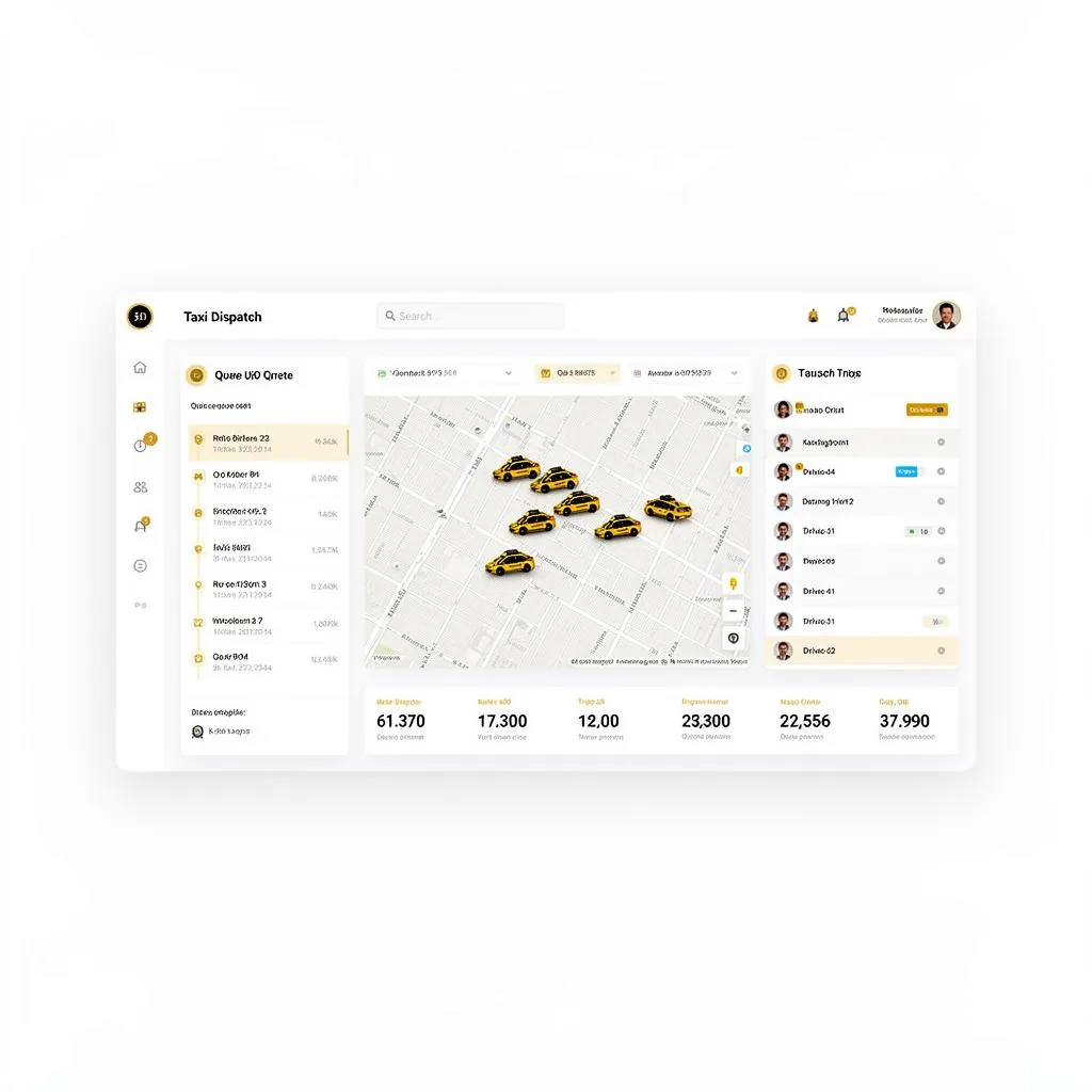 Taxi dispatch console with live fleet map, job queue and KPI cards