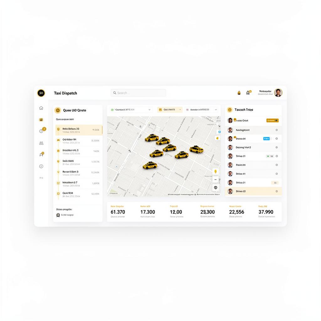 Taxi dispatch analytics dashboard with jobs, fleet map and KPI cards