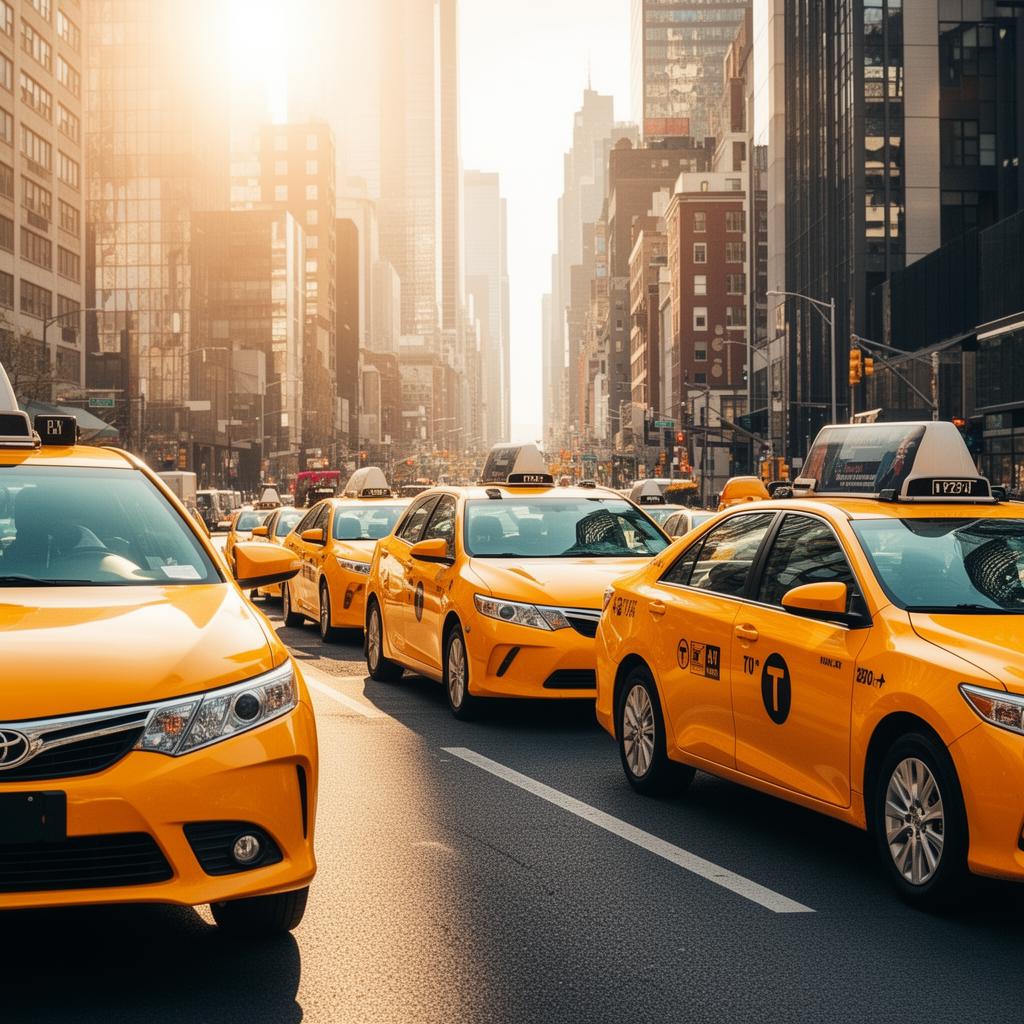Fleet of taxis on a city street — enterprise taxi dispatch and management software