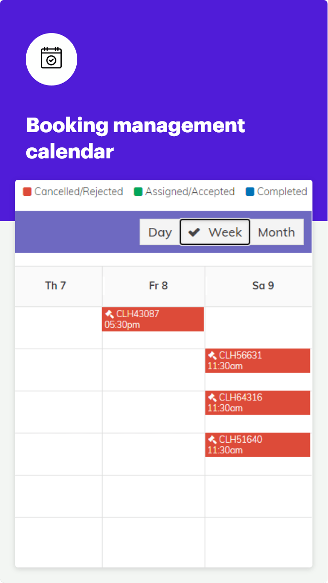 booking managemet calendar